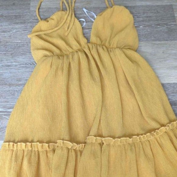 Lulus Sweet and Sunny Mustard Yellow Tiered Halter Babydoll Dress - Picture 7 of 9